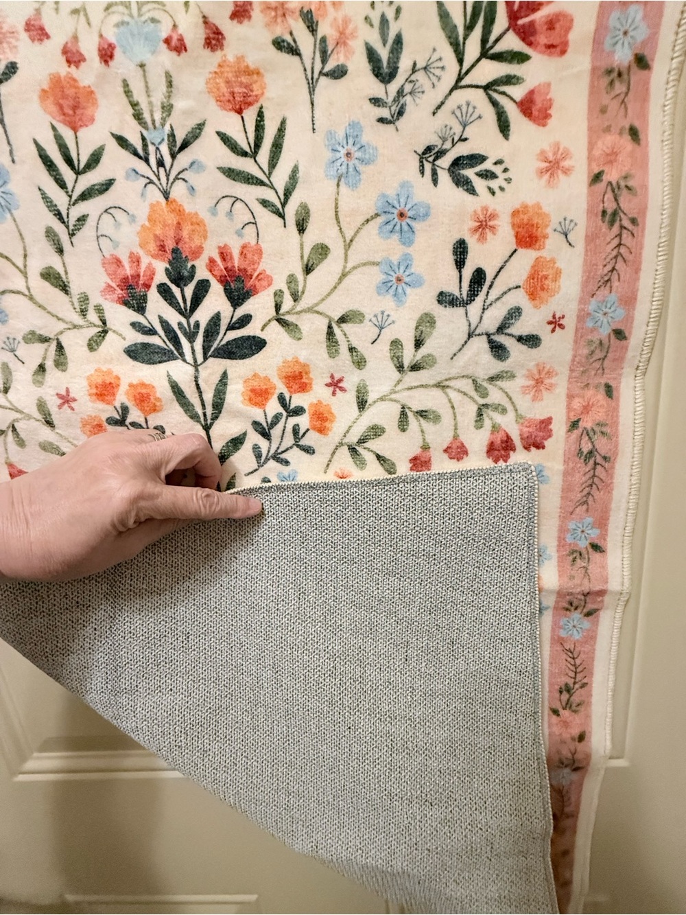 Rug or Mat with a Flower and Butterfly Pattern Summertime Colors Non-slip Back - Picture 4 of 5